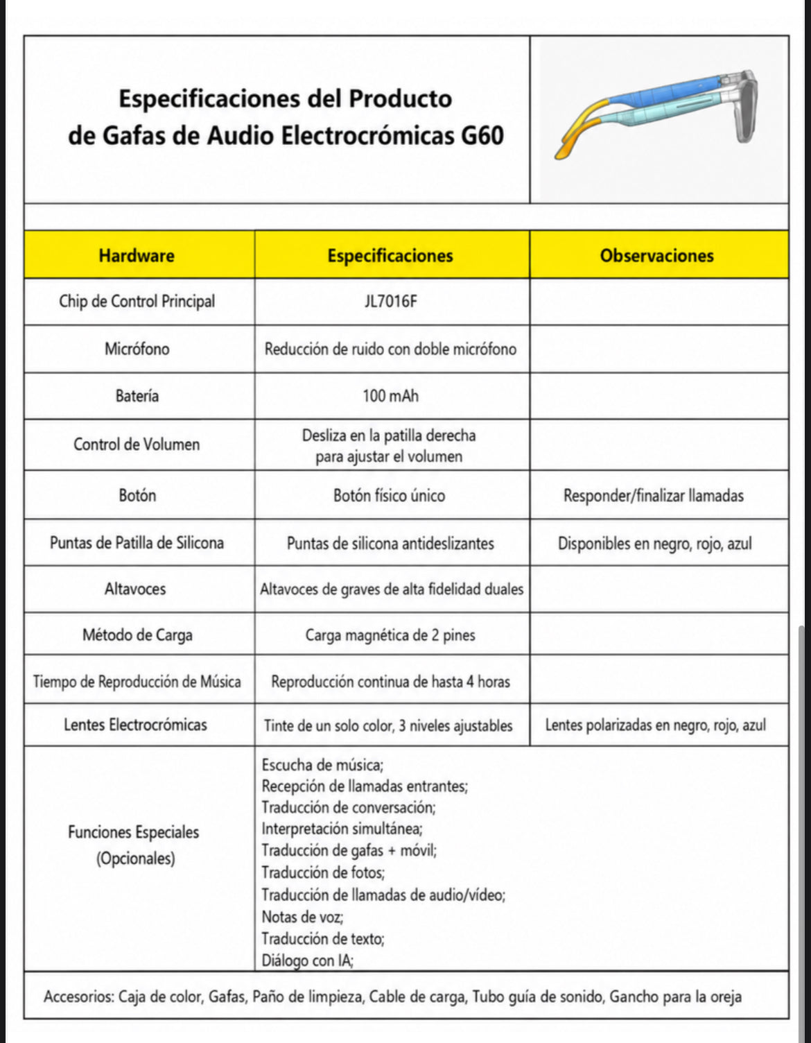 Gafas de Audio Electrocrómicas G60